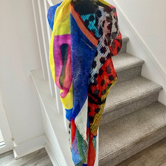 Isabelle Gougenheim luxurious vibrant modal and silk scarf, 54 " X 54" - Picture 1 of 7